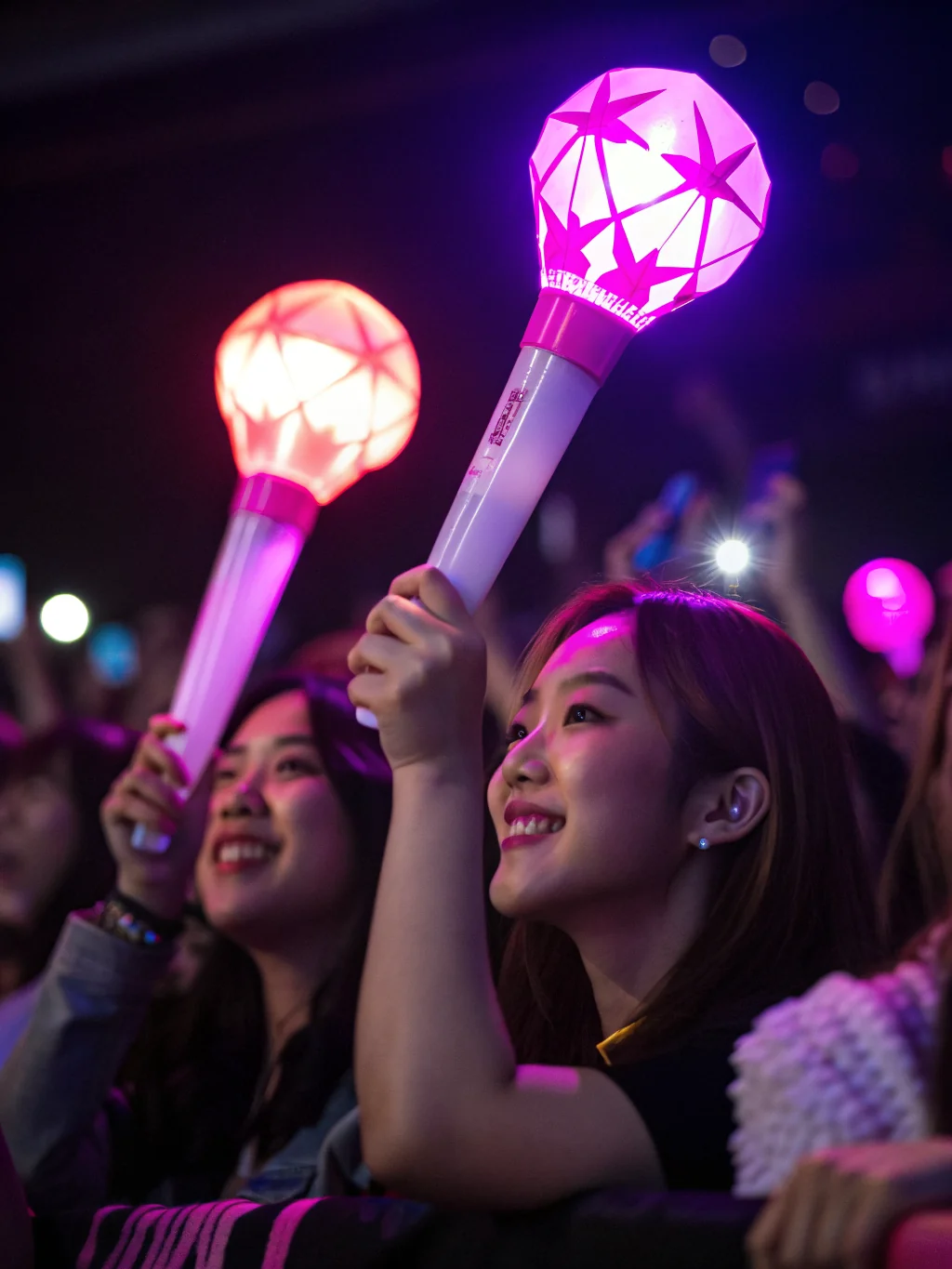 Official K-Pop lightsticks at a concert