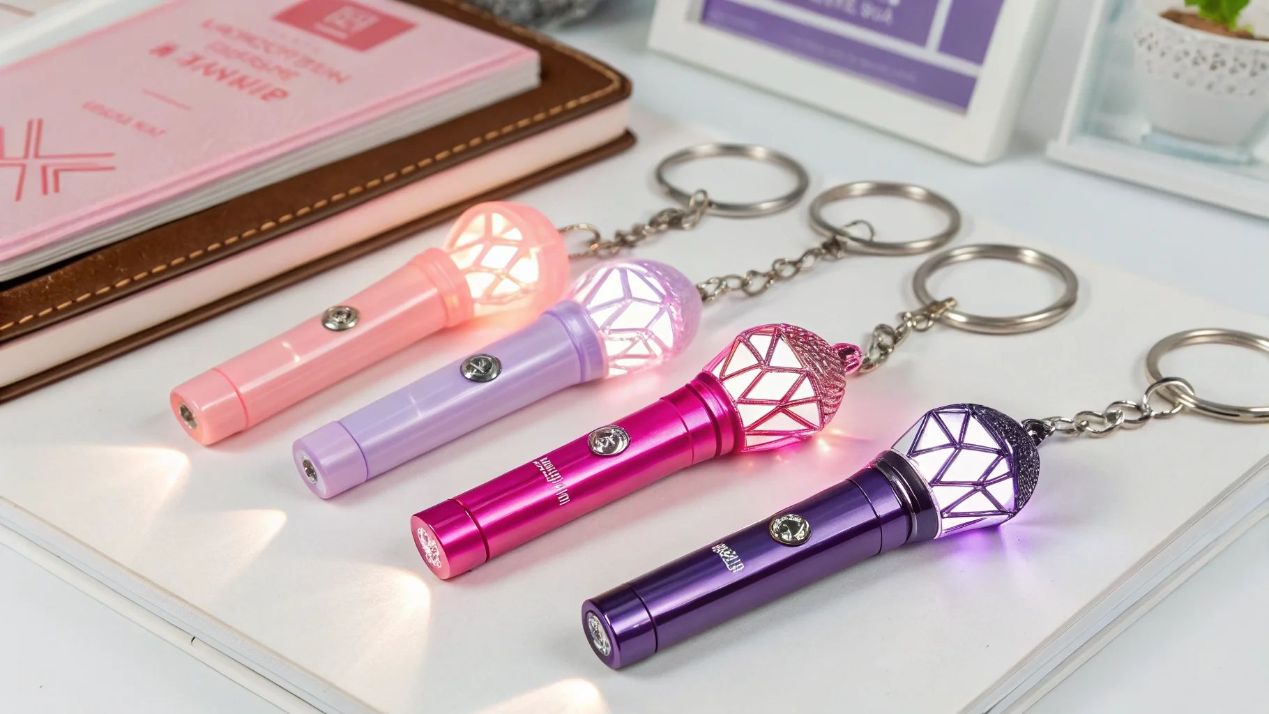 Mini K-Pop lightsticks and keyrings